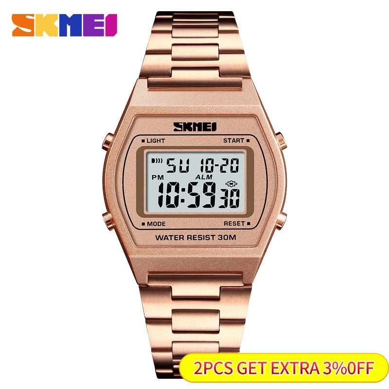 SKMEI Ladies Fashion Watches Outdoor Sport Luxury Alloy Digital Watch Strap Business Relogio12/24 Hours Relogio Feminino Digital