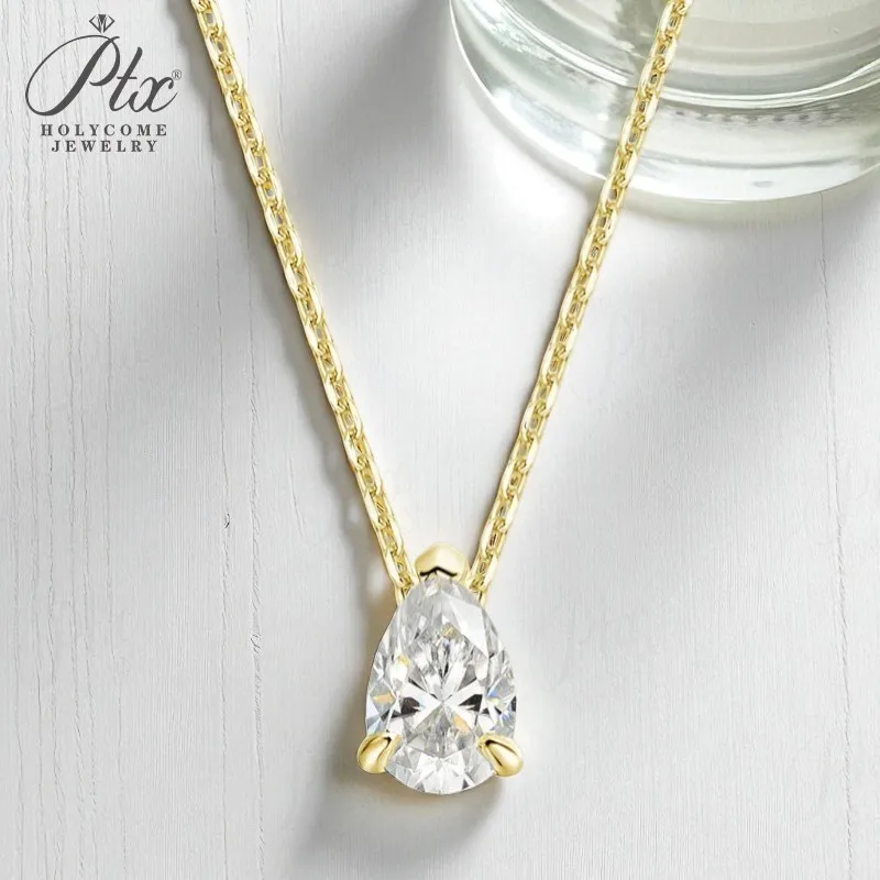 

Сертифицированное ожерелье с муассанитом 1CT 2CT грушевидной огранки D VVS1 для женщин, позолоченные ювелирные изделия 18 карат, кулон из 100% стерлингового серебра 925 пробы