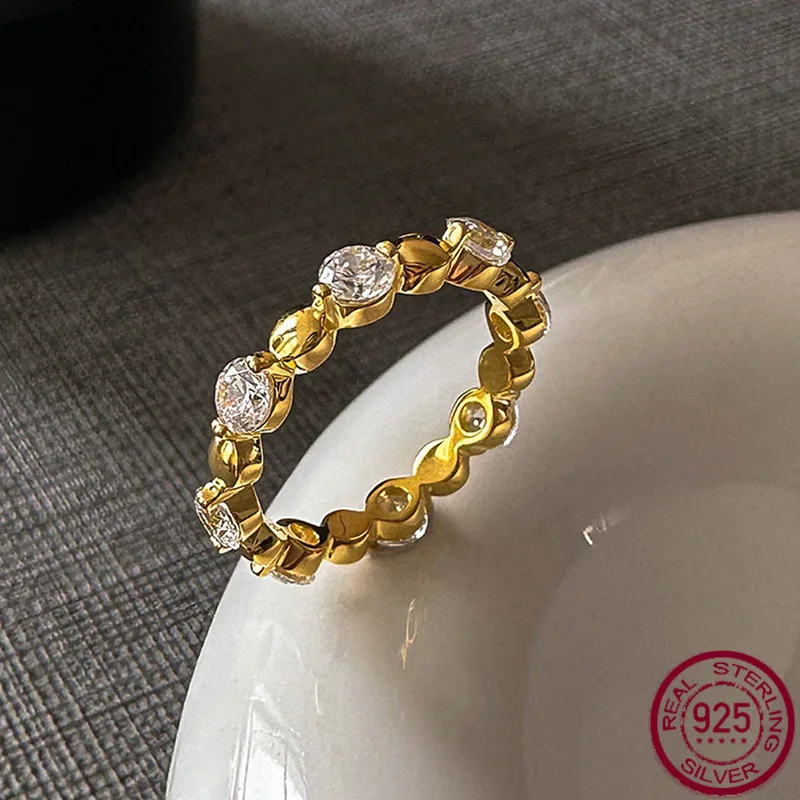 

Новое кольцо из серебра 925 пробы с позолотой и круглым бриллиантом, простое и модное высококачественное кольцо, свадебные украшения, аксессуары