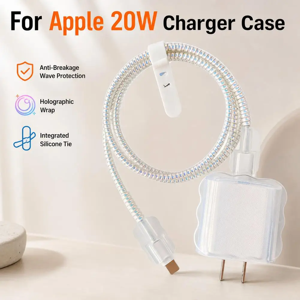 Clear Charger Case Cable Winder Kit For iPhone 20W Chargers Data Wire Organizer Protector For iPhone 16 15