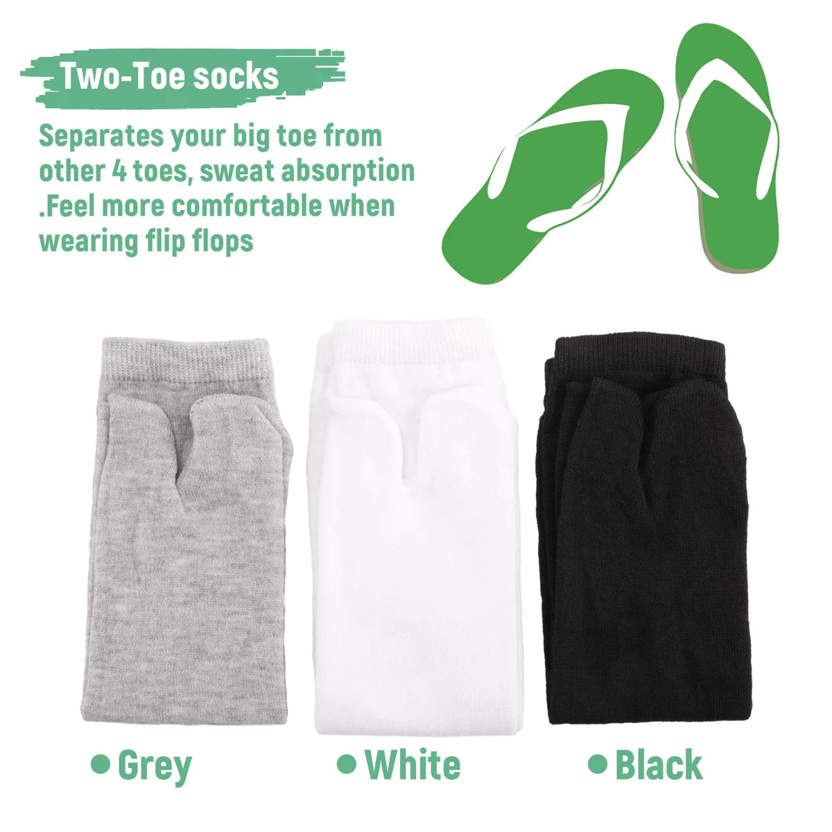 【플래시 세일!】3 쌍 일본 플립 플롭 샌들 스플릿 토 타비 게타 조리 양말 화이트 + 블랙 + 그레이