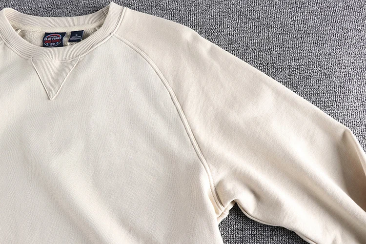 1561# Spring Autumn New 360g American Retro Solid Color Sweatshirts Men's Simple 100% Cotton Washed Pullover Casual Sportwear