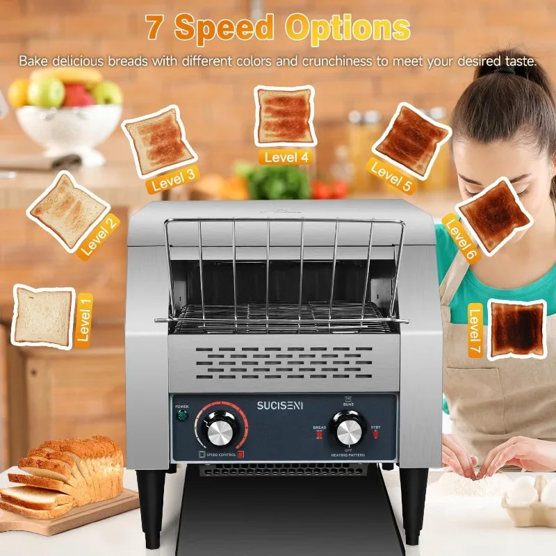 Commercial Toaster 300 Slices/Hour 1900W Heavy Duty Industrial Conveyor Toaster Stainless Steel Electric Oven with Dual Heating