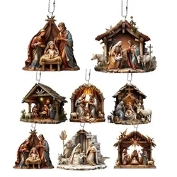 Nativity Scene Acrylic Nativity Scene Pendant Multi Scene Double Side Christmas Hanging Pendant Gift Creative