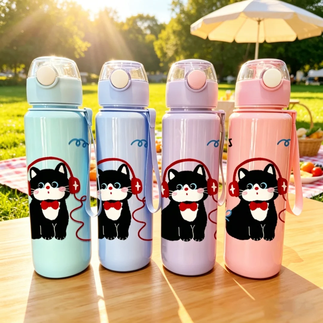 3D Printed Cute Kitten Pattern Water Bottle, Durable Reusable, Trendy Lovely Design, Fade Resistant, Lightweight Original Travel