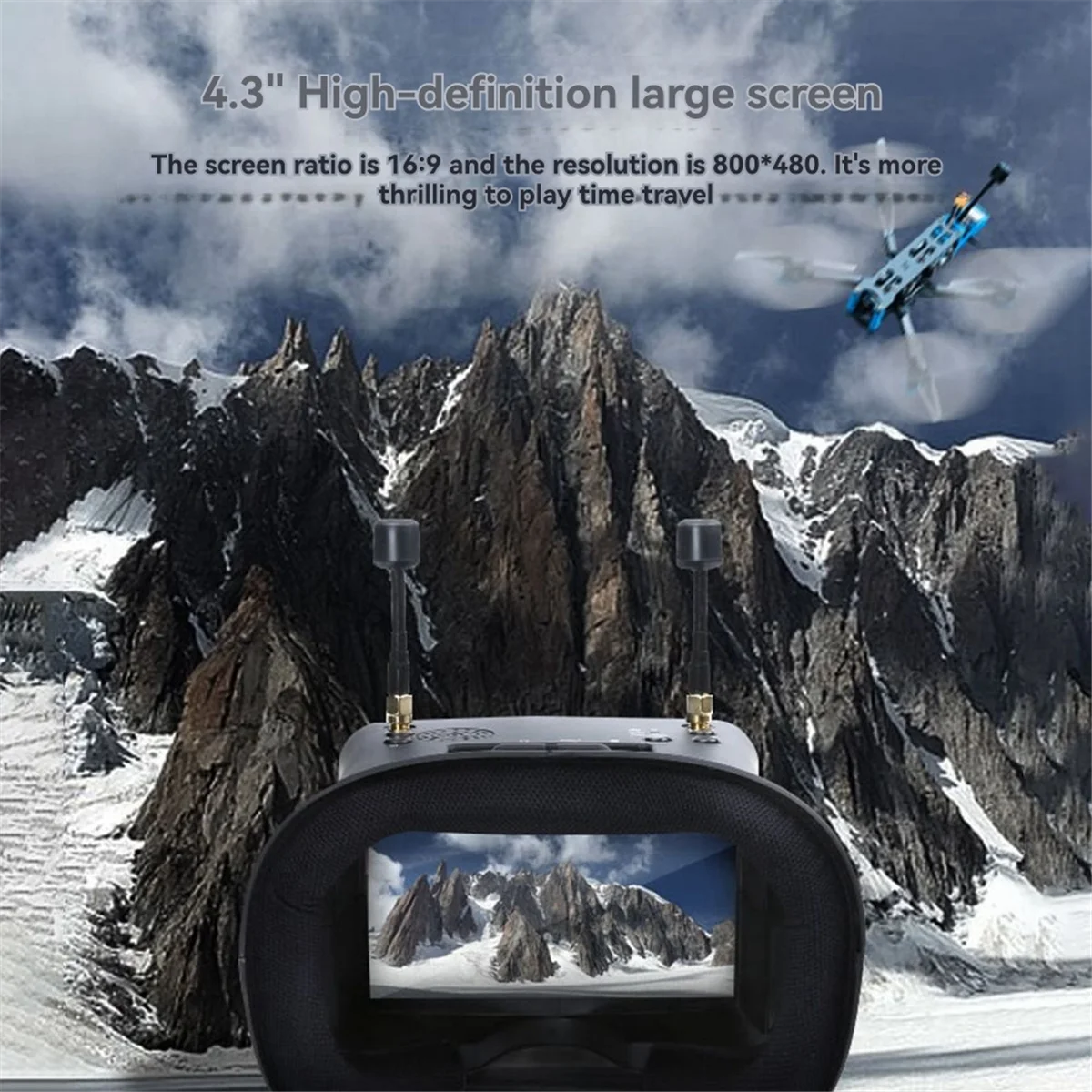 Occhiali FPV A17I da 4,3 pollici 40CH 5,8 GHz con funzione DVR Batteria LIPO incorporata da 3,7 V 2000 mAh per parti di droni FPV RC