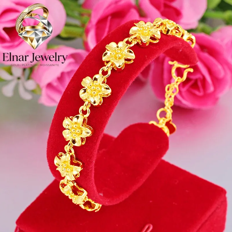 

Elnar Jewelry Luxury 24K 9999 Pure Gold real gold Women's three-dimensional flower bracelet bracelet