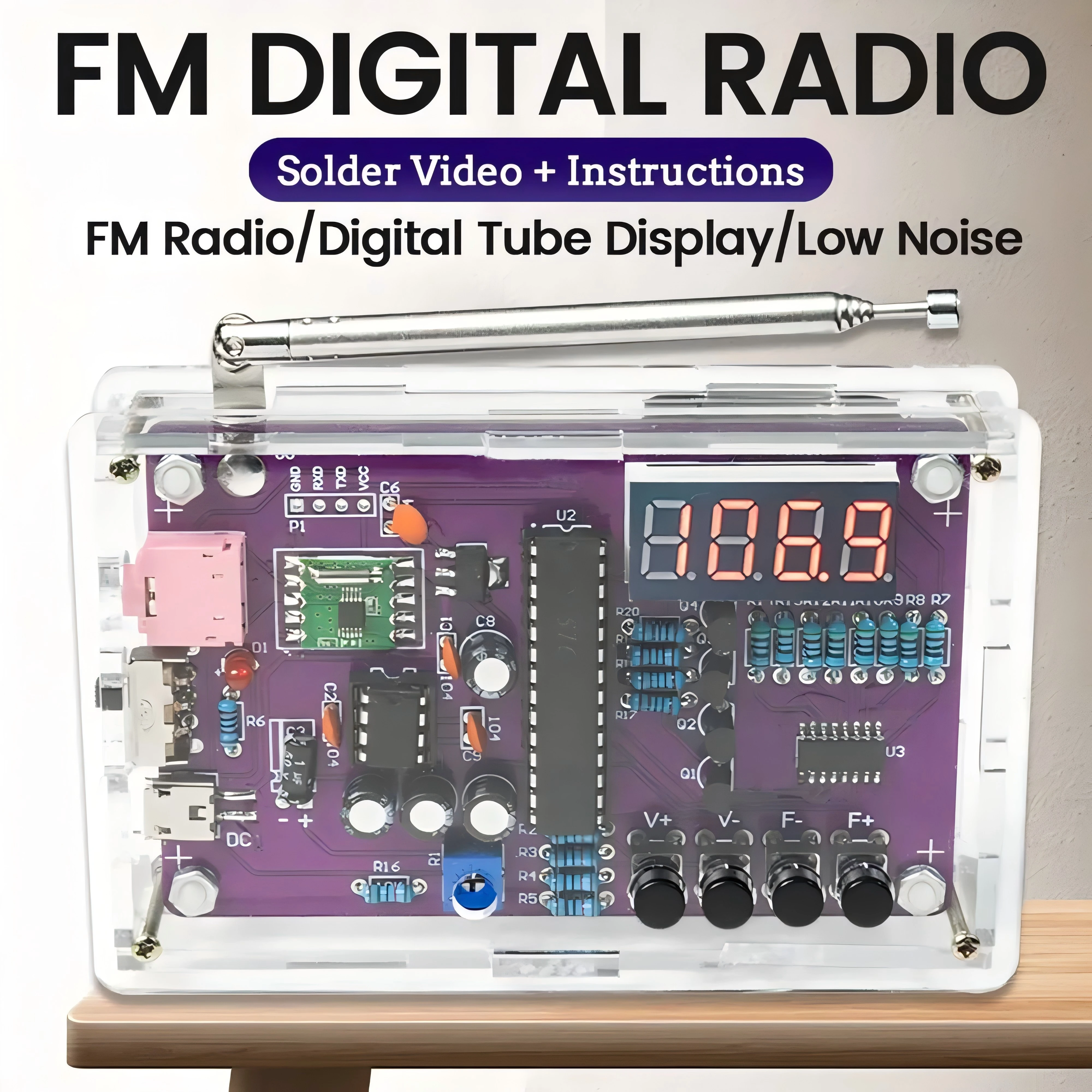 DIY FM Radio Electronic Kit Adjustable Frequency 87-108MHz Digital Display Soldering Project Practice Solder RDA5807S