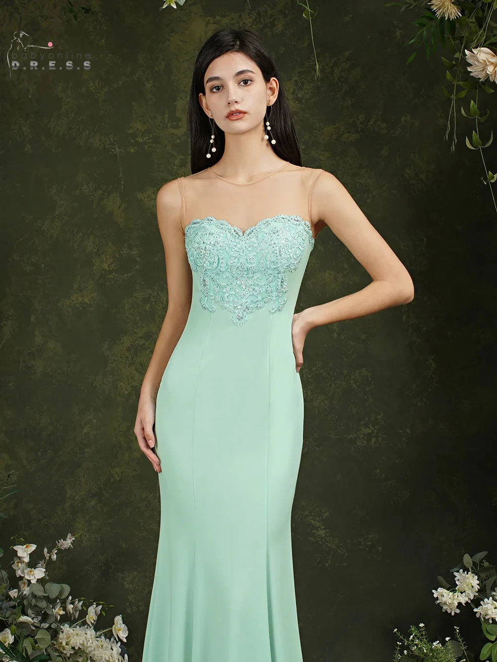 Long Mermaid Mint Green Bridesmaid Dresses 2023 Sweetheart Strapless Open Back Beaded Sequins Formal Wedding Party Gown Burgundy