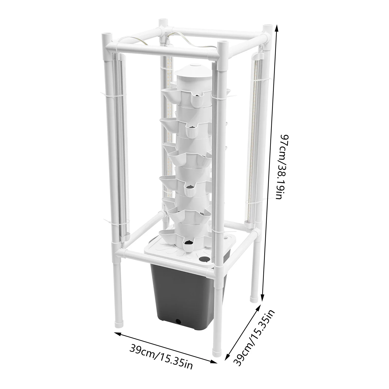 Image of NEUES Hydroponisches Anbausystem mit Beleuchtung, 30 Pods, Vertikaler Hydroponik-Turm mit 10 L Wassertank, Aeroponisches Anbau-Set Grau