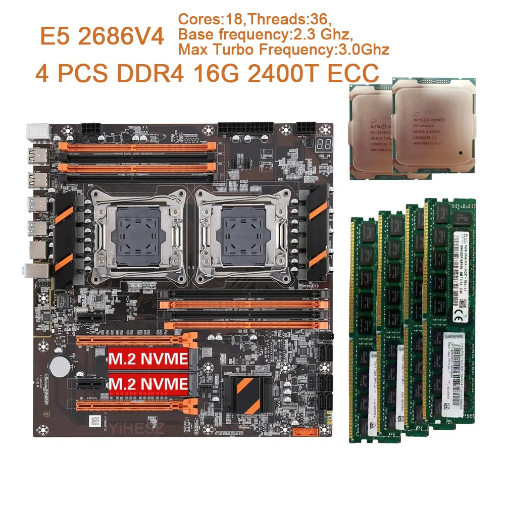 X99 Dual CPU Motherboard X99 Motherboard LGA 2011 v3 E-ATX USB3.0 SATA With Dual Xeon E5 2686V4 Dual M.2 Slot 8 DIMM DDR4 2011-3