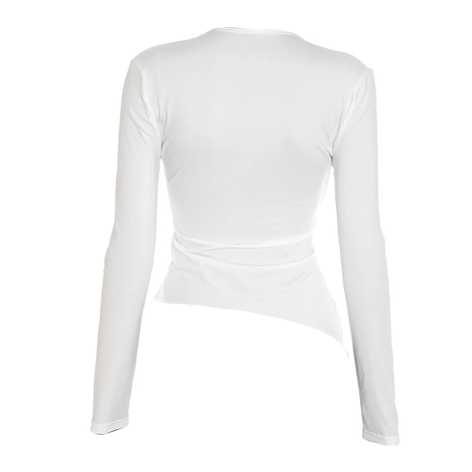 Camicetta asimmetrica da donna Top alla moda con scollo a V Manica lunga con volant T-shirt avvolgente per camicette da festa da club Abiti da donna di moda