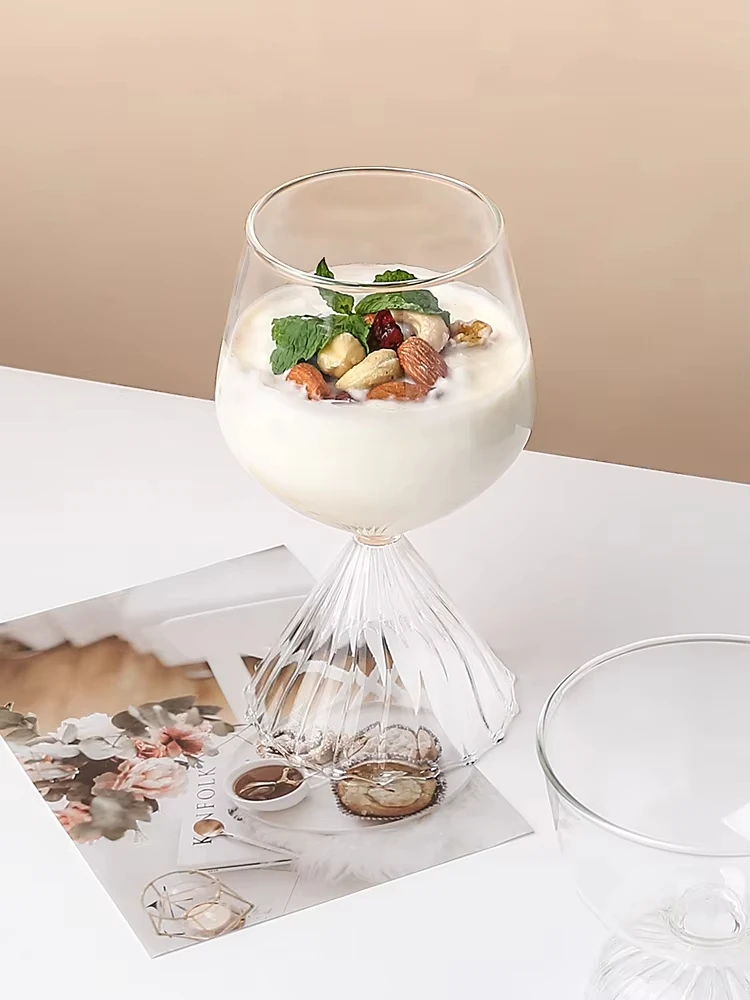 Colorful Vertical Grain Modern Bouquet Waist Glass Vase - Ice Cream Bowl Water Cup Champagne Cocktail Test Tube Wine Glasses