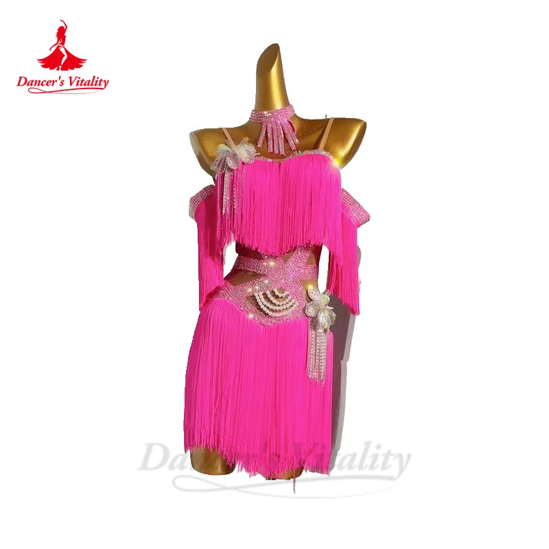 Latin Dance Performance Fringe Dress for Women Customsized Rumba Chacha Tango Competition Costume Adult Child Latin Dresses