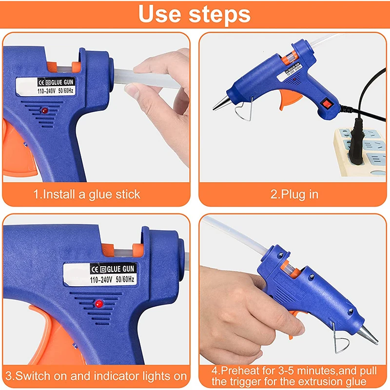 Pistola de pegamento de fusión en caliente de 20W con 5 barras de pegamento de piezas, Mini pistola de pegamento de calentamiento rápido para