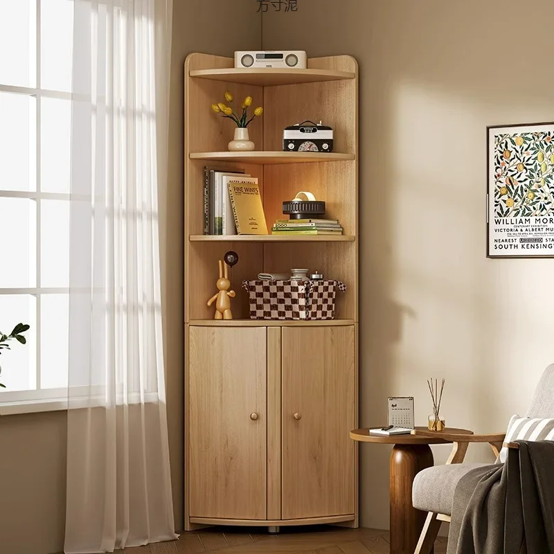 AOLIVIYA Solid Wood Corner Bookcase Cabinet Library Shelves Desk Bookshelf Floor Storage Rack Triangle Wall Display Organizer