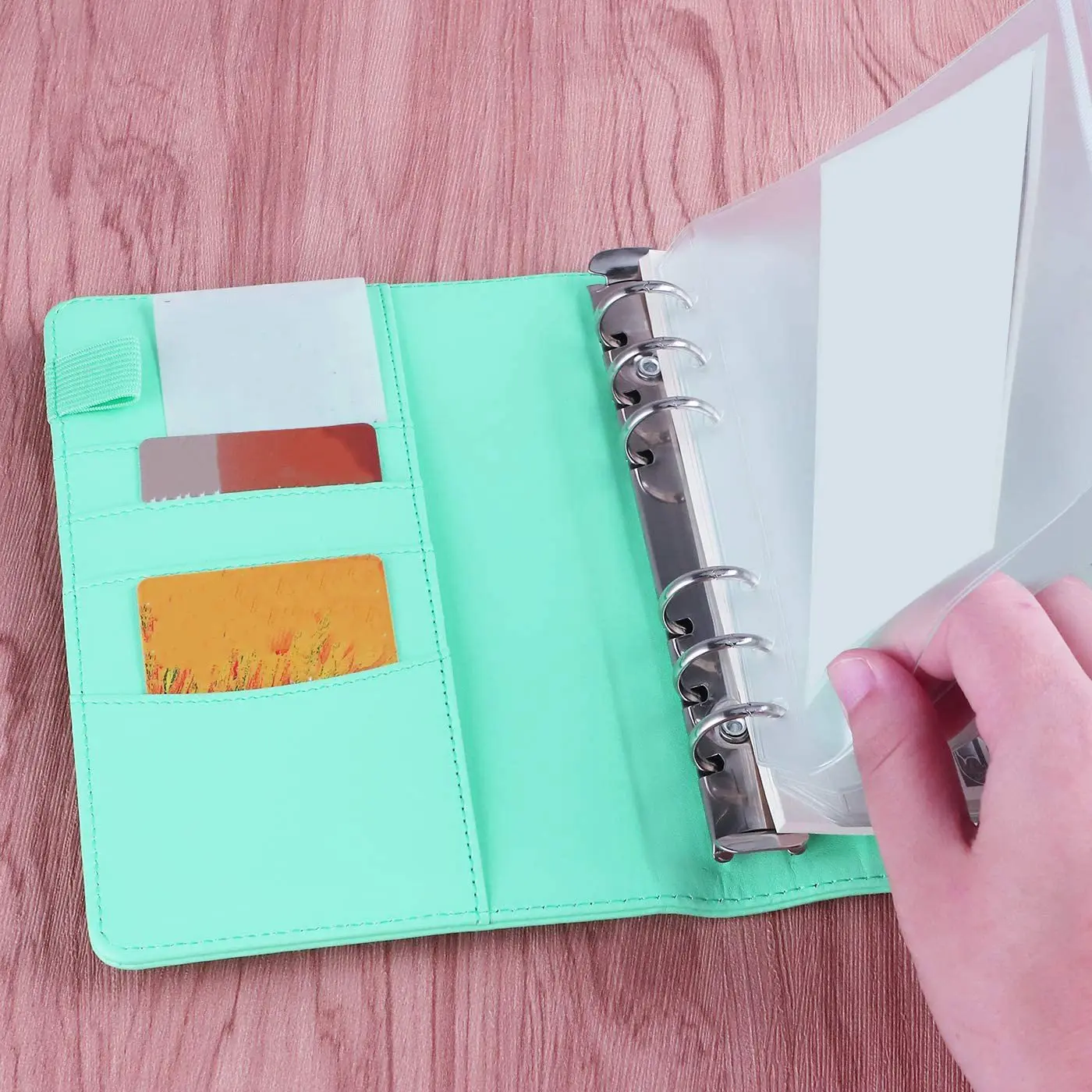 A6 Binder Planner Green Notebook Binder and 12 Pieces 6 Hole Binder Zipper Folder,Binder Pockets Cash Envelope Wallet