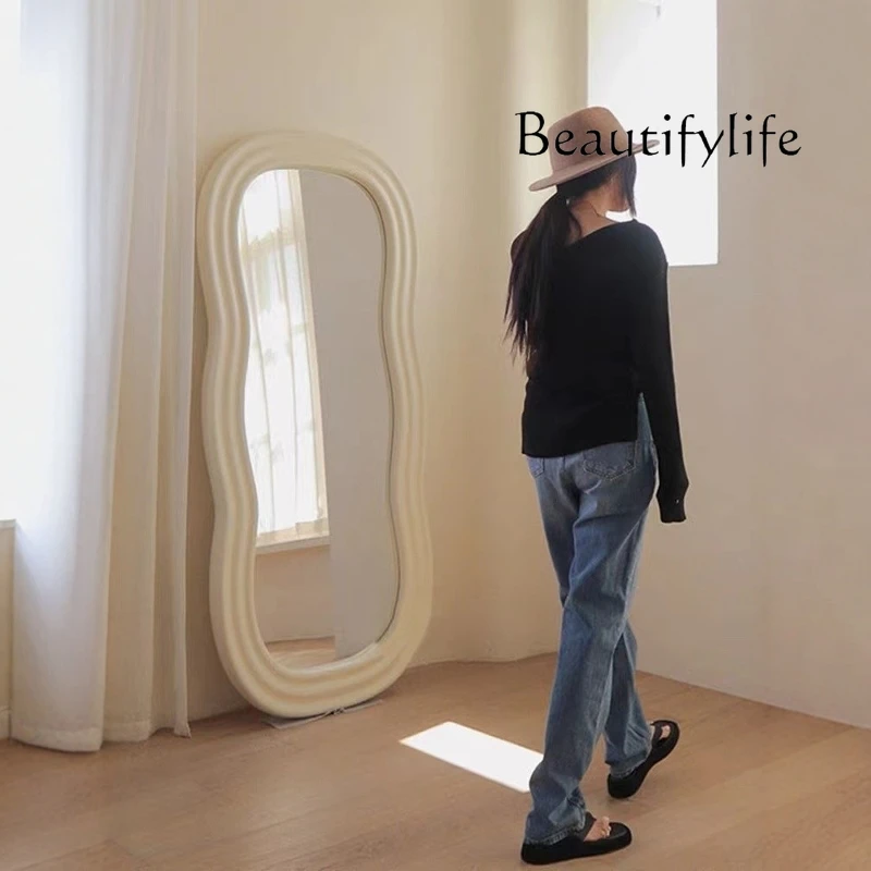 X Modern Cloud Mirror Girls Irregular Korean Style Aesthetic Floor Mirror Wavy Makeup Frame Spiegel Wand Living Room Decorations