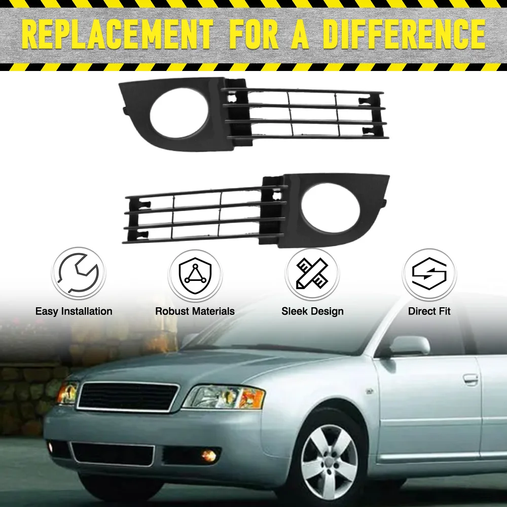 

1 Pair Front Bumper Fog Light Grille For Audi A6(C5) Quattro Sedan/Avant 2002 2003 2004 2005 Facelift 4B0807682T