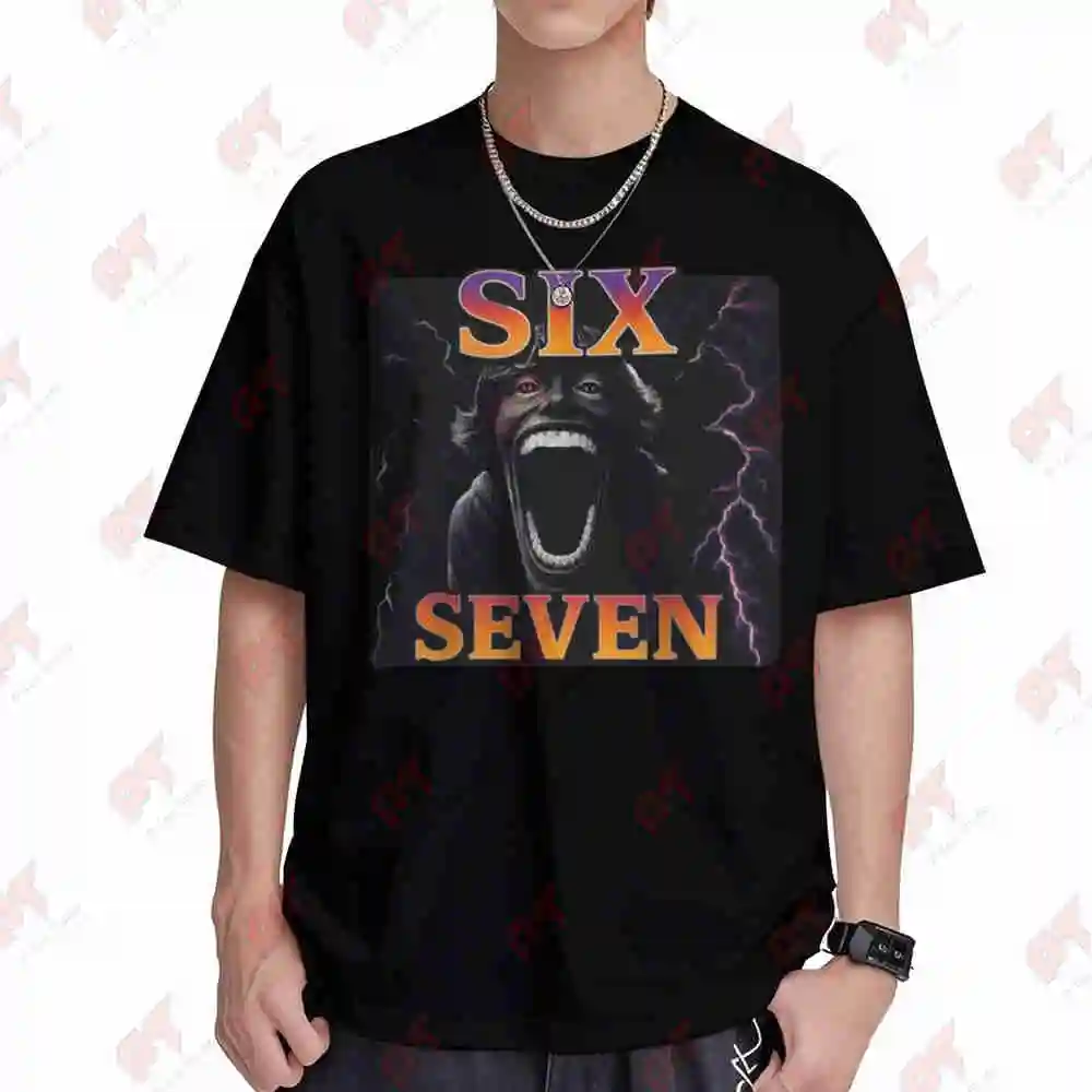 Six Seven Meme 6 7 Number Joke Lightning Bolt Short Sleeve Tee 100% Cotton T-Shirt