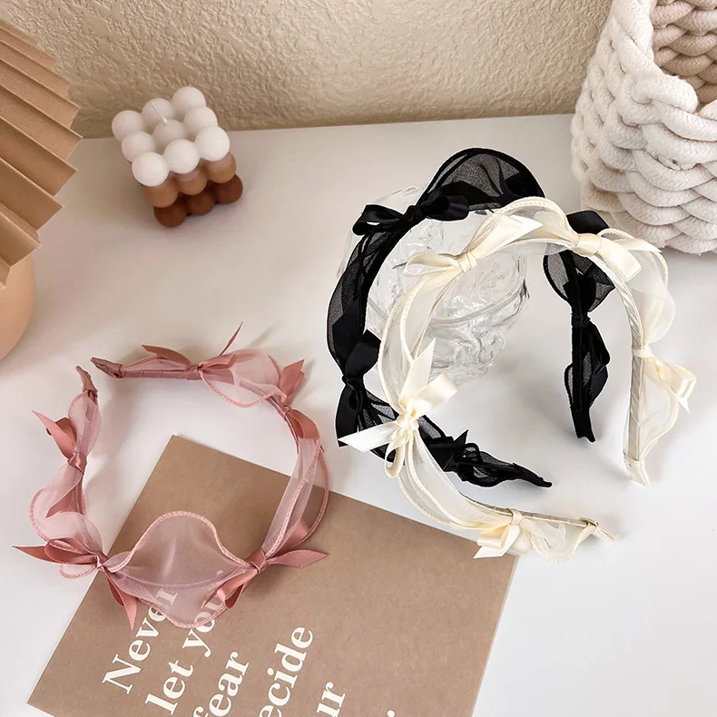 1pc Lace Mesh Bow Headband Sweet Princess Style Slim Edge Hair Hoop for Women Daily Wear Versatile Elegant Hair Accessory
