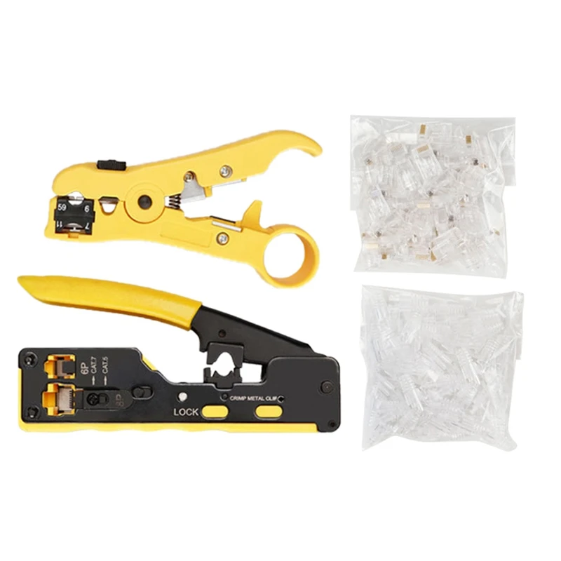 EZ Cat7 RJ45 Crimper Kit Network Tools Pliers With Cat6 RJ45 Connector And RJ45 Cap For RJ12 Cat5 Cat6 8P Cable Crimper