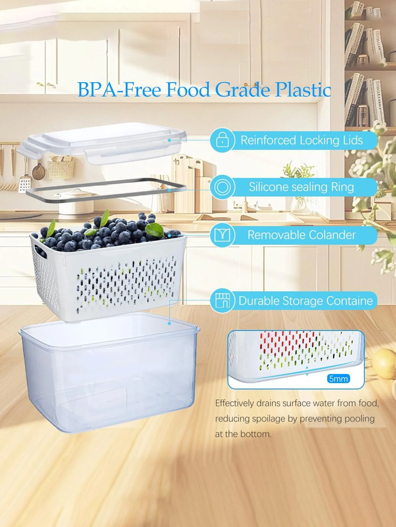 6 قطع من حاويات تخزين الطعام الفاخرة - مقاومة للتسرب، وقابلة لإعادة الاستخدام، وقابلة للتكديس، ومحمولة - مثالية للحوم والفواكه والخضروات،