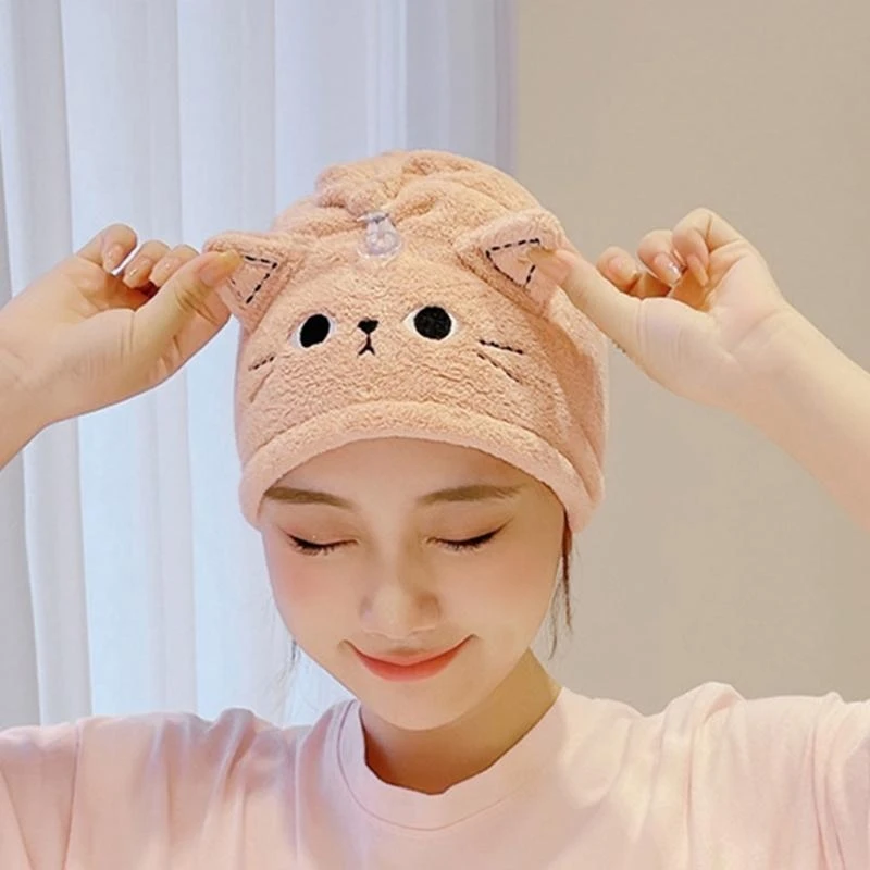 

Coral Fleece Hair Towel Rapid Drying Turban for Curly Hair Soft Touching Twist with Button for Women
