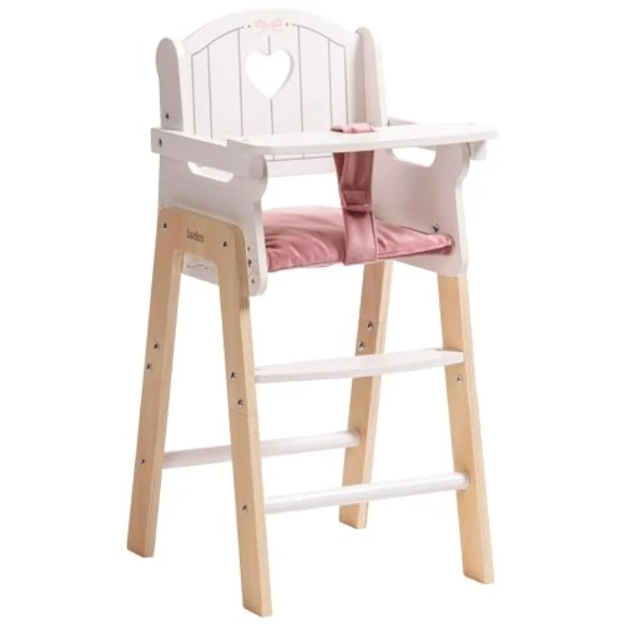 

Play High Chair Pretend Play High Chair with Cushion Movable Table Wooden Baby Doll Accessories Fits 18-20 Inch Dolls White