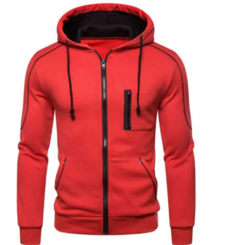 Solid color men's hooded jacket Casual long-sleeved hoodie Zipper Gym sports hoodie Spring Fall