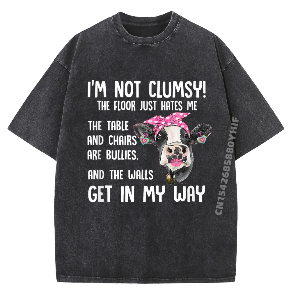 

Cow I M Not Clumsy The Floor Just Hates Me The Table Graphic Tees Luxury T-Shirt Mens Printed Funky Washed Shirt