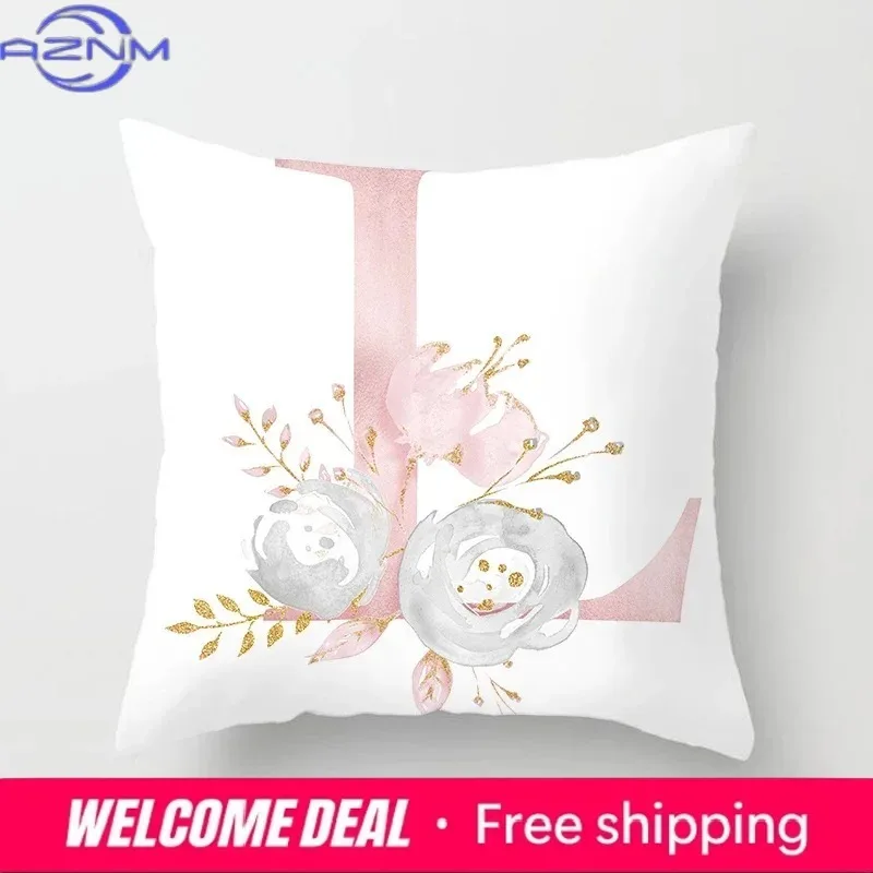Sweet Pink Pillowcase Decoration 26 Letters Car Cushion Cover Home
