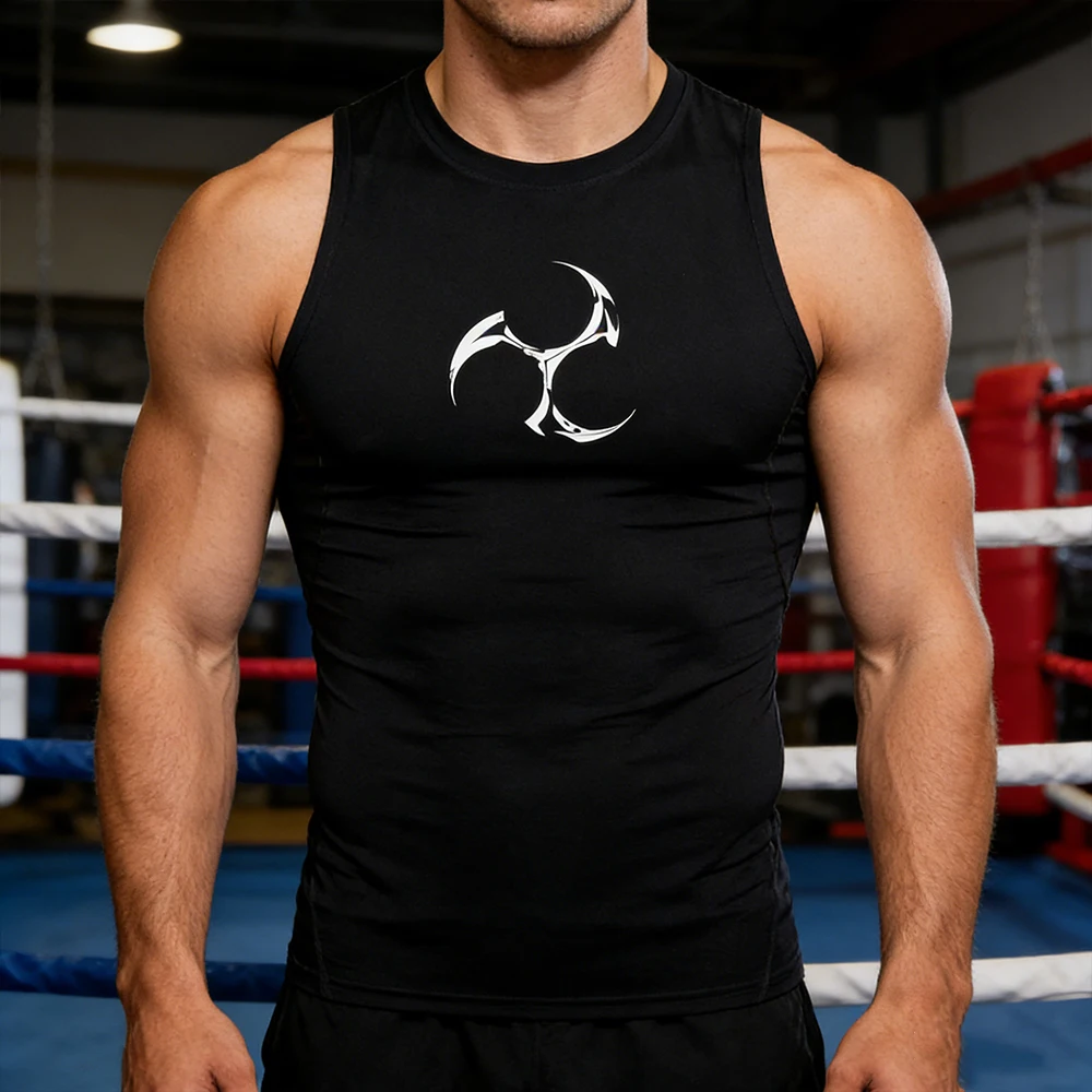 Fitness-Workout-Tanktop für Herren, eng anliegende Weste, kreatives Anime-Grafik-Design mit drei Wirbeln, ärmellose Sportbekleidung im Harajuku-Stil, Streetwear