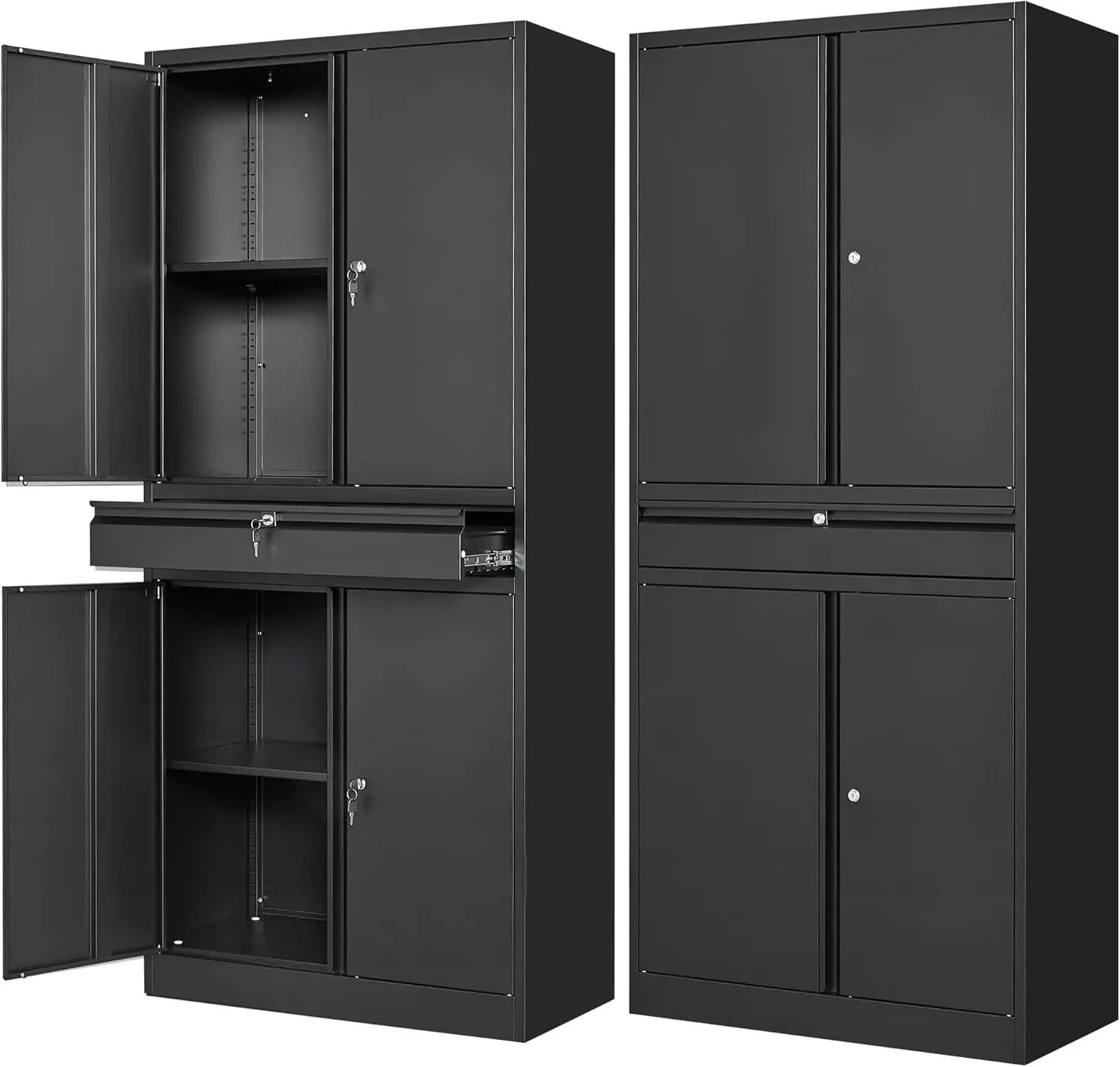 Metal Garage Storage Cabinet with Drawer,4 Door Tool Cabinet with Lock-2 Adjustable Shelves for Garage Home Office