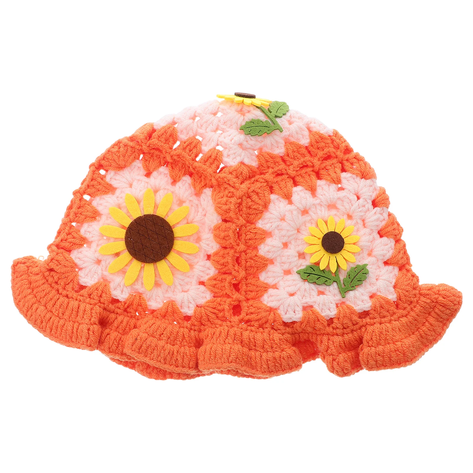 

Color Block Bucket Hat Cute Hats for Women Ethnic Style Colorful Beanie Crochet Beret Miss