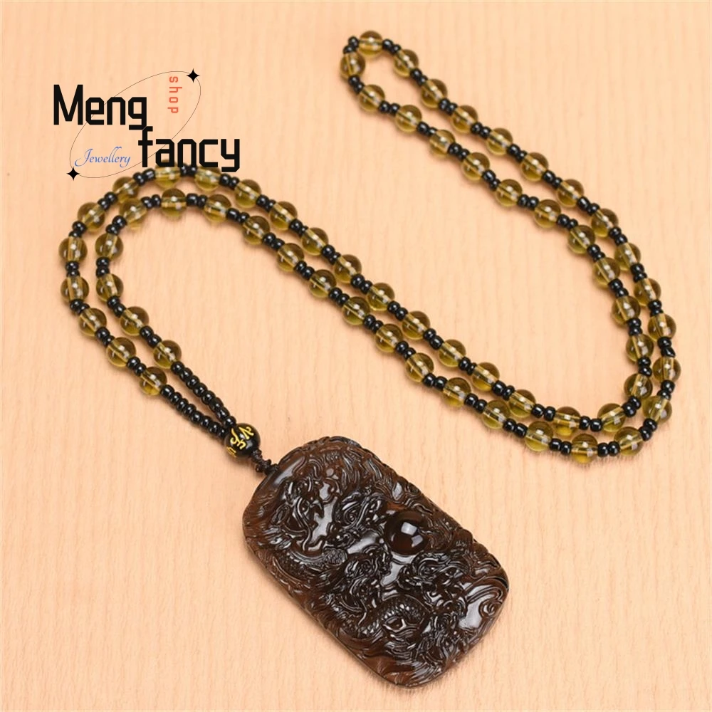 

Natural ice-colored Obsidian Domineering Zodiac Dragon Pendant Five Dragons Playing With the Pearl National style Luxury Jewelry