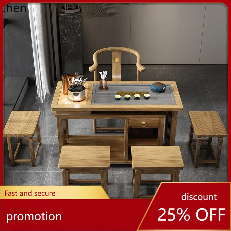 

ZML Solid Wood Balcony Tea Table and Chair Set for Home Use, Chinese Style Small Tea Table, Leisure Small Tea Table