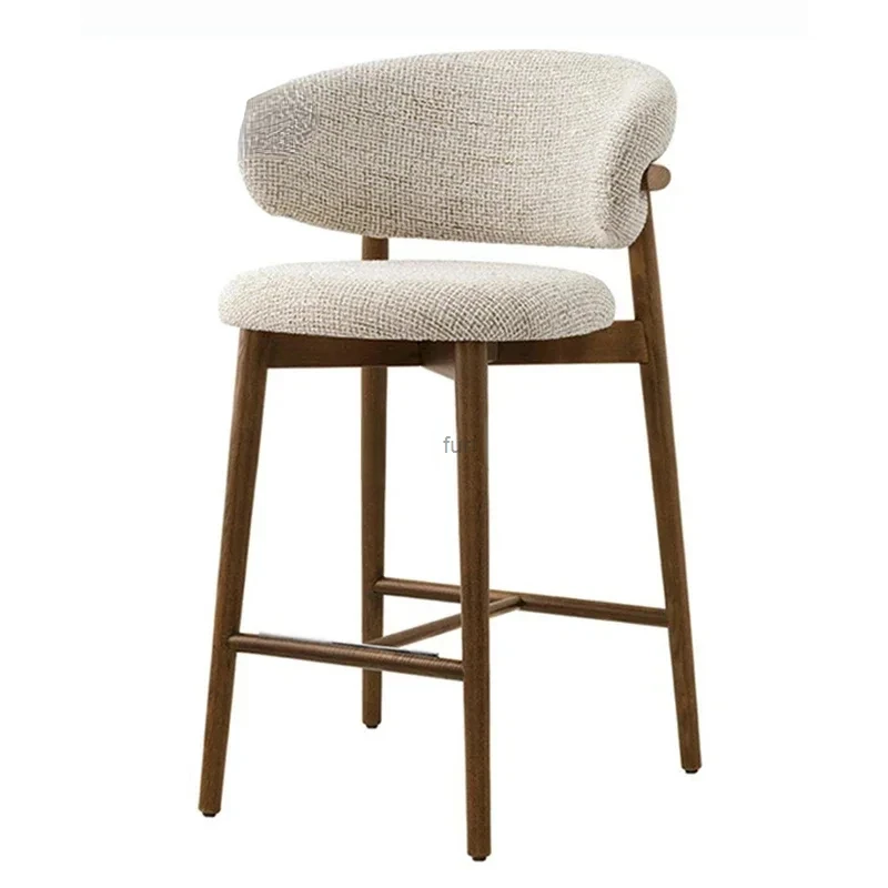 Nordic Light Luxury Solid Wood Bar Chairs Modern Home Kitchen High Bar Stools Designer Fabric Backrest Stools for Bar Furniture