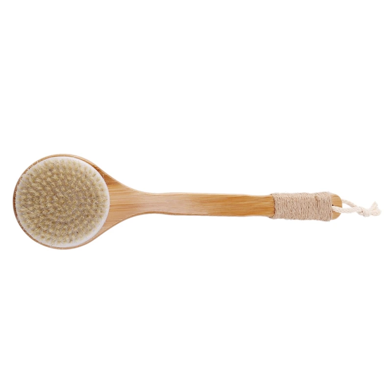 Droge Huid Lichaamsborstel Bad Exfoliërende Borstel Natuurlijke Haren Rug Scrubber Met Lange Houten Handvat Voor Douche, Verwijder Dode Huid,