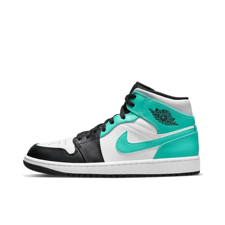 Jordan Negro Blanco Verde Air Jordan 1 Mid Amortiguador Antideslizante Mid Top Retro Zapatos deportivos