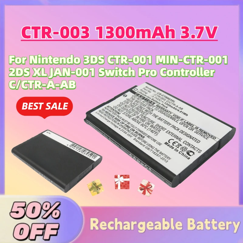 

CTR-003 1300mAh 3.7V Replacement Battery For Nintendo 3DS CTR-001 MIN-CTR-001 2DS XL JAN-001 Switch Pro Controller C/CTR-A-AB