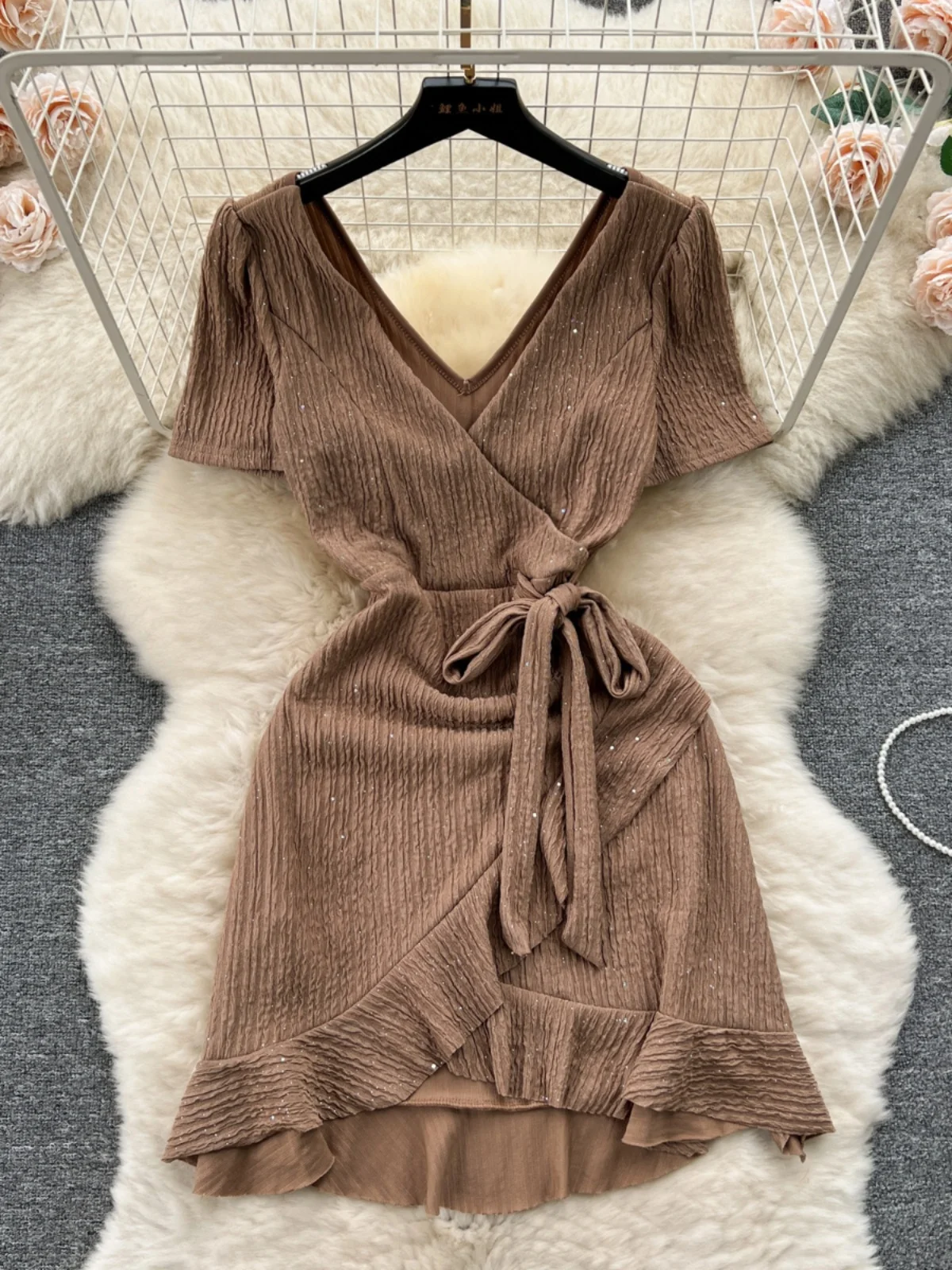 Ele ort Sve Wrap Dr vrouwen Taille Cinching Zoete Kant Zoom Hoge Taille A-lijn Lente Zomer Nieuwe Sle Koreaanse versie
