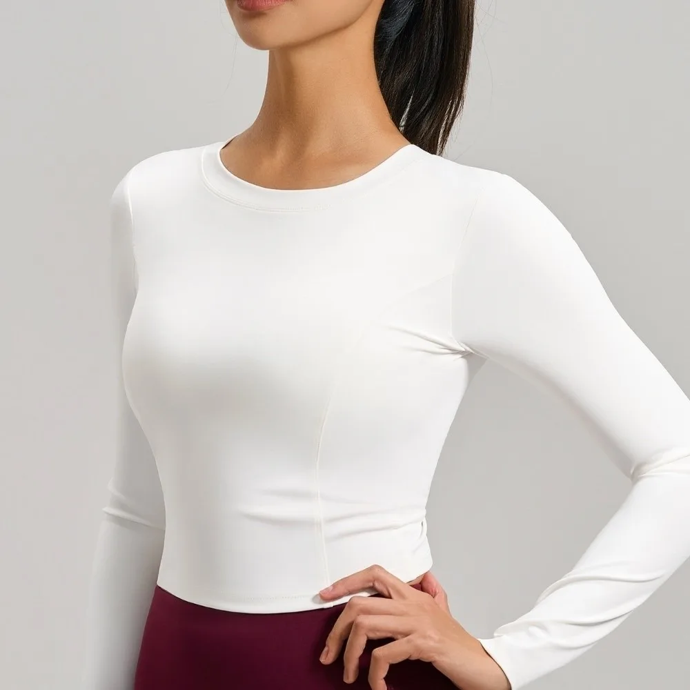 

Ruffled Fit Back Drawstring Sportswear Long Sleeve Elastic Fitness Yoga Top Breathable Workout Wear Pilates Yoga Shirts Dance