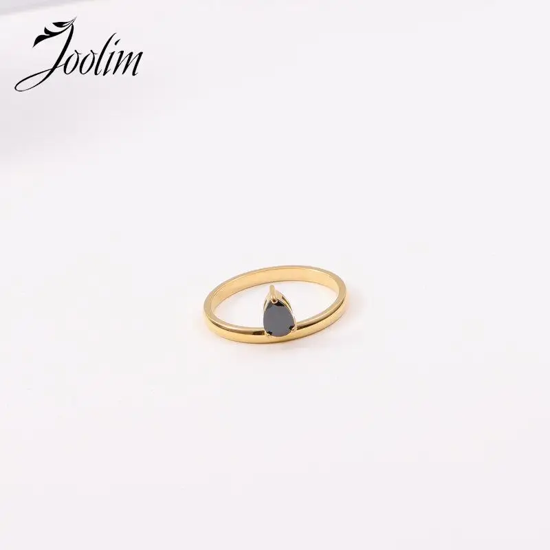 Joolim Jewelry High End Pvd Wholesale Tarnish Free Dainty Classic Pointy Black Zirconia Stainless Steel Finger Ring for Women