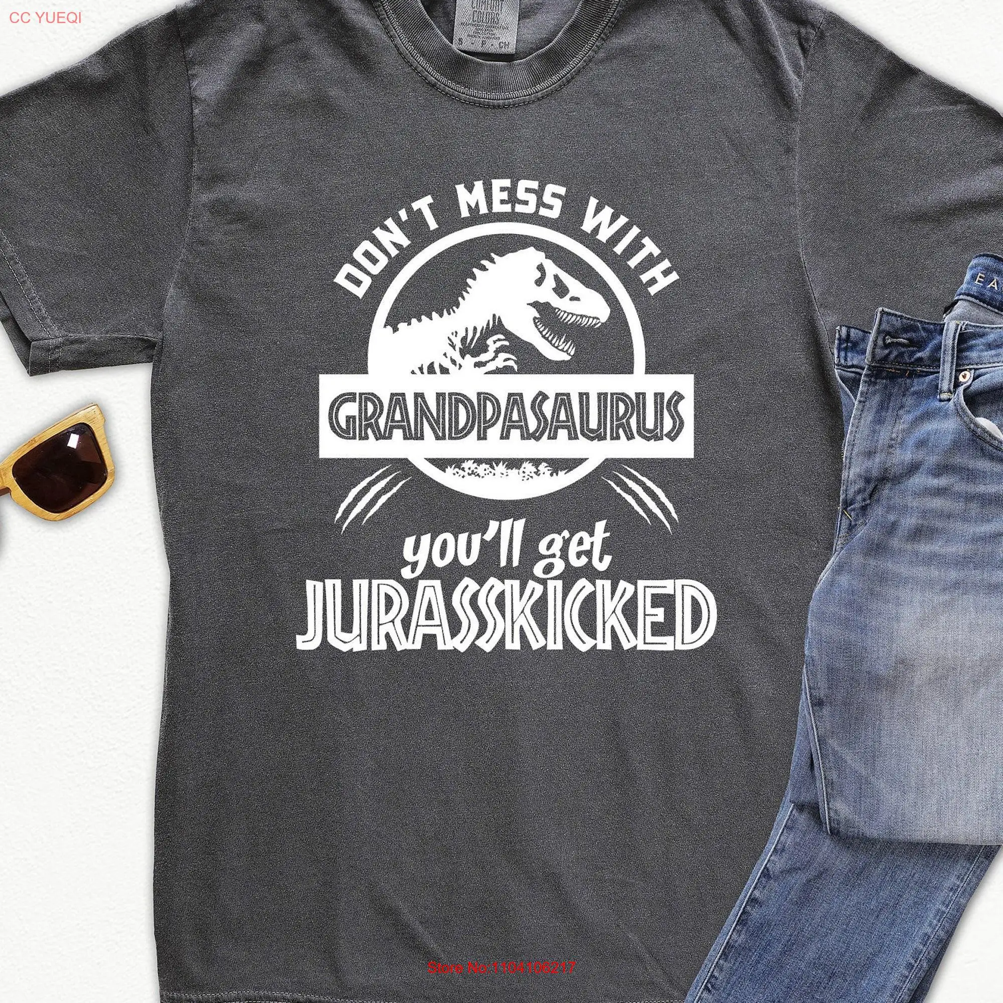 Funny Grandpa T Shirt Comfort Colors Print Grandpasaurus Don't Mess With Fathers Day  long or short sleeves