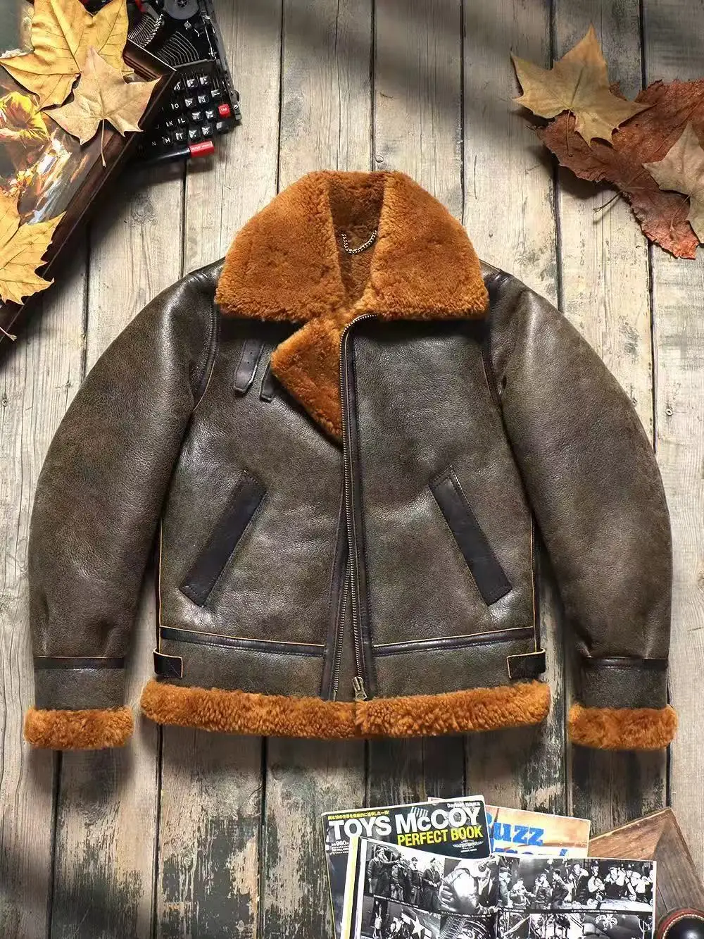 Tailor Brando Original Australian Sheep Shearling B3 Bomber Jacket Men's Genuine Leather Winter Warm Wool Jacket