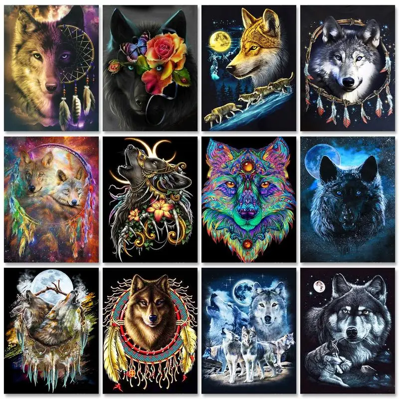 

RUOPOTY Full Square Kit Diamond Painting Wolf 5D Diamond Embroidery Animal Picture Of Rhinestone Original Gifts for Adults