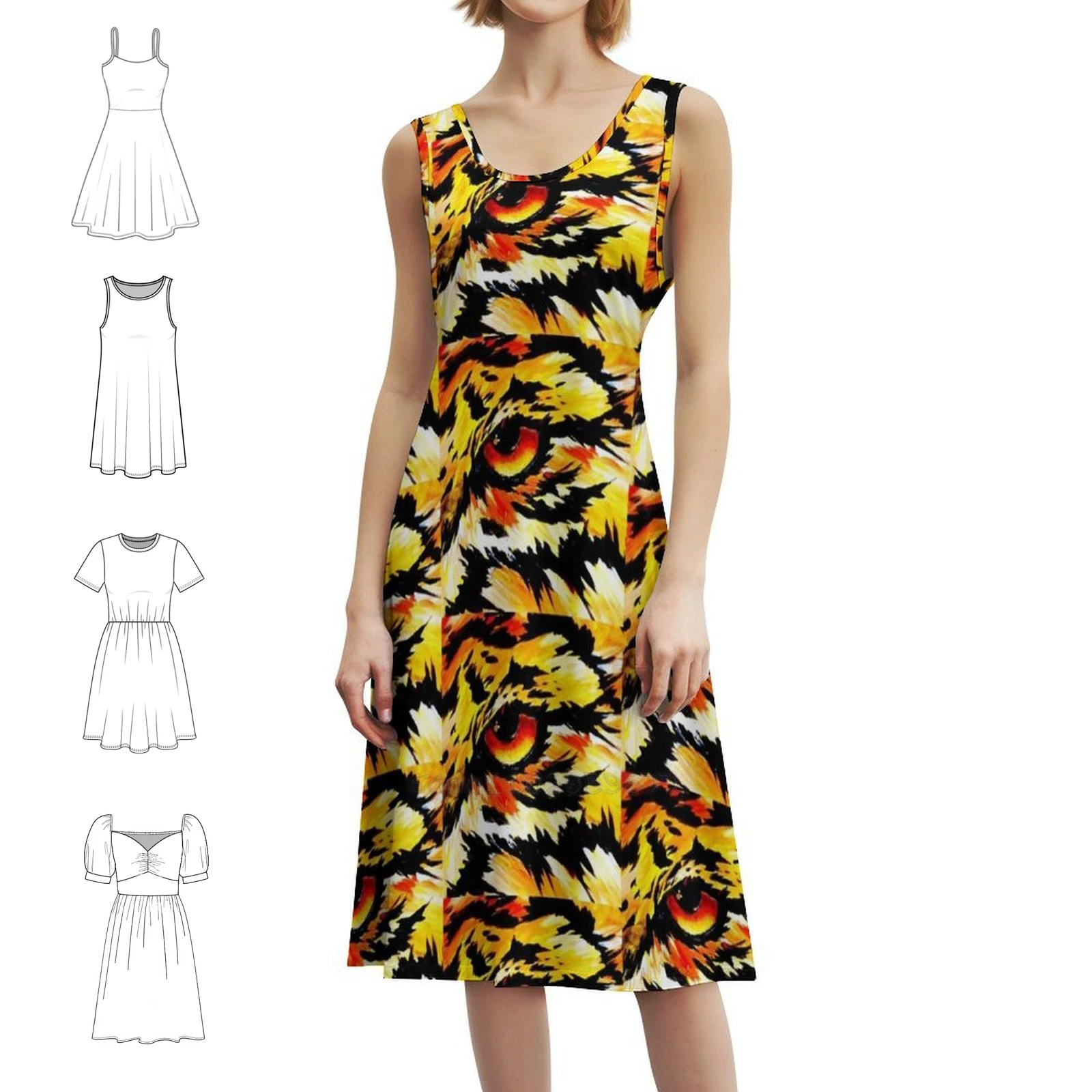 

Платье с вырезом в форме сердца «Тигровый глаз», элегантное летнее праздничное платье для женщин, платье с изображением тигрового глаза в полоску «Дикий зверь», кошачье платье для девочек