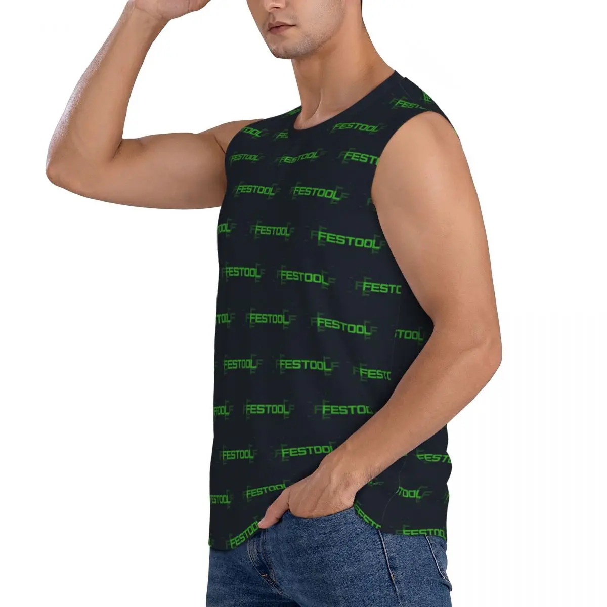 Festool Powertool Men Sleeveless Tank Tops Quick Dry Breathable Gym Fitness Running Summer Casual Sport Vest