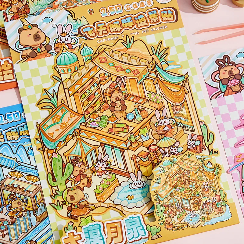 Flying Dolphin Landscape Stickers Cute Cartoon 3D Miniature Scene Journal Stickers